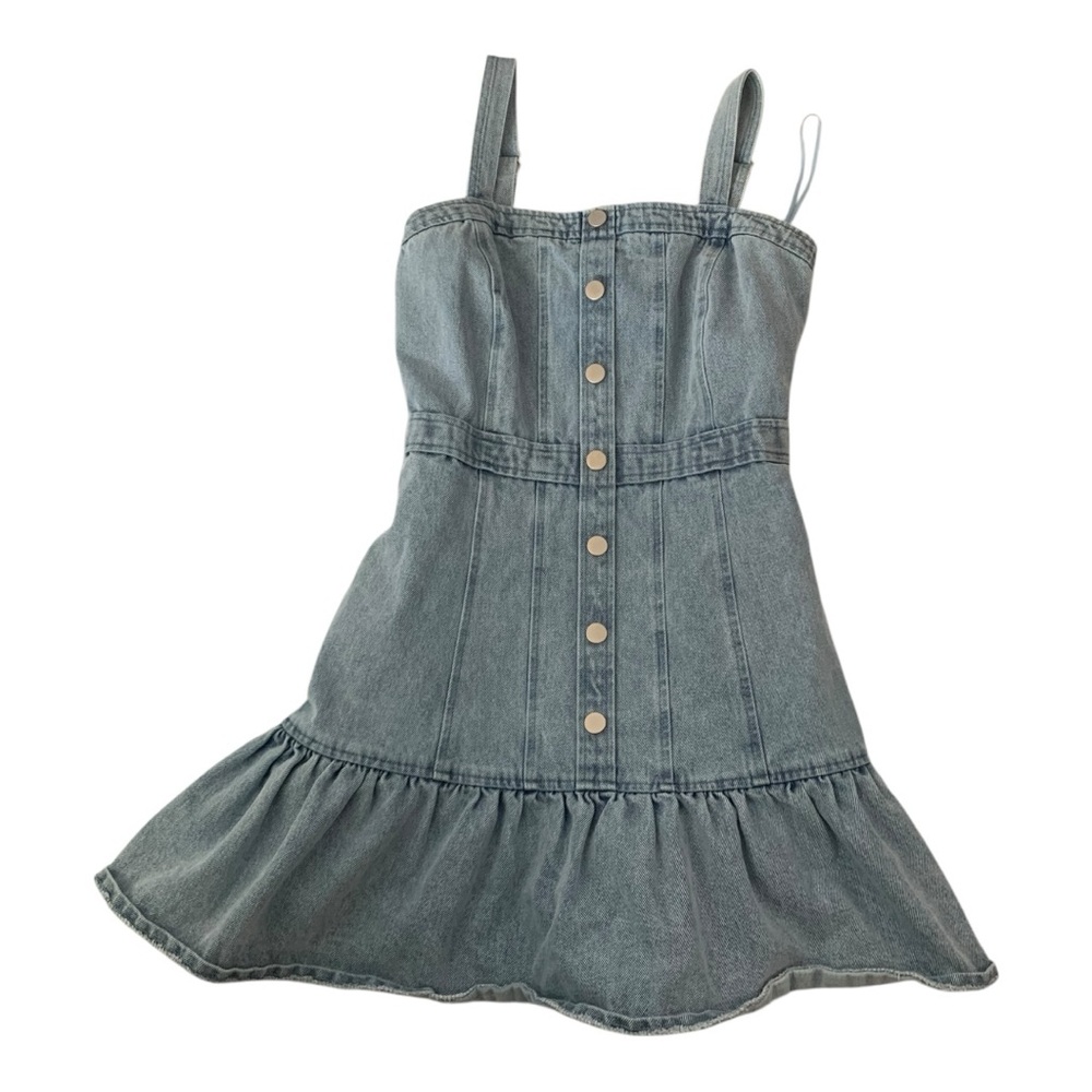 Fate size small denim mini dress light wash girly landman button ainsley